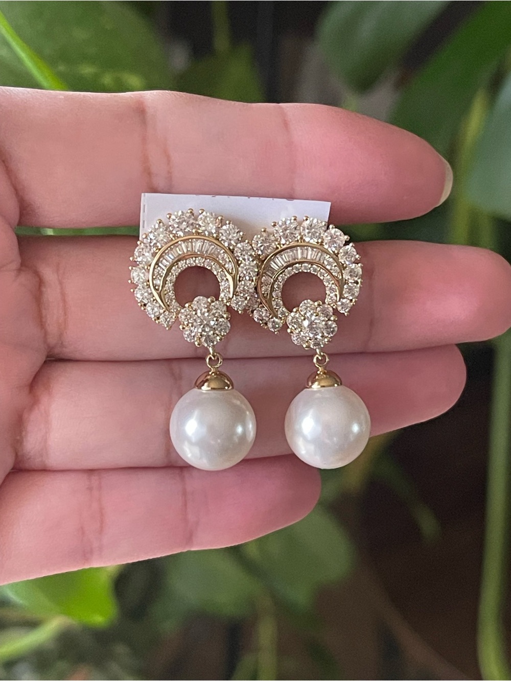 Gold-Tone Crystal Pearl Drop Earrings - Elegant White Pearls